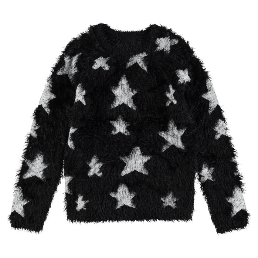 Παιδικά - Πλεκτό πουλόβερ με χνουδωτή ύφανση και αστεράκια που κάνουν αντίθεση σε όλη την επιφάνεια 