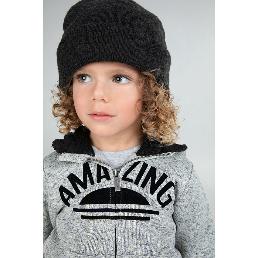 Ζακέτα από φανέλα με μελανζέ όψη, επένδυση sherpa και τυπωμένο κείμενο 