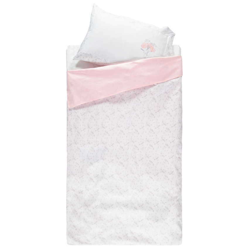 Set housse de couette et taie d'oreiller imprimé lapin et fleurs 