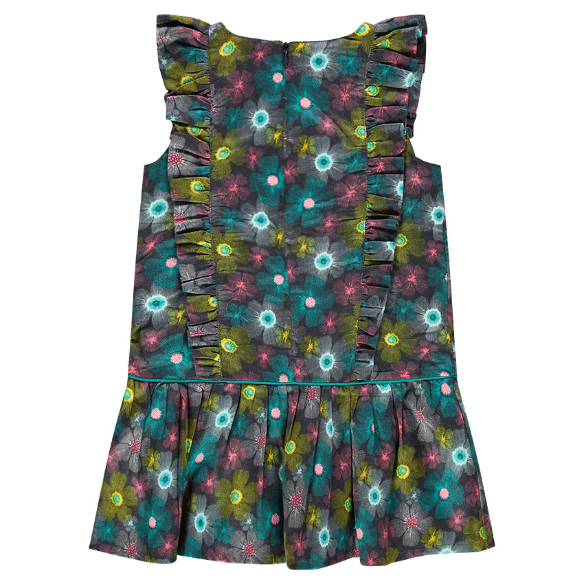 Αμάνικο φόρεμα με φλοράλ μοτίβο και κεντημένο πουλάκι 