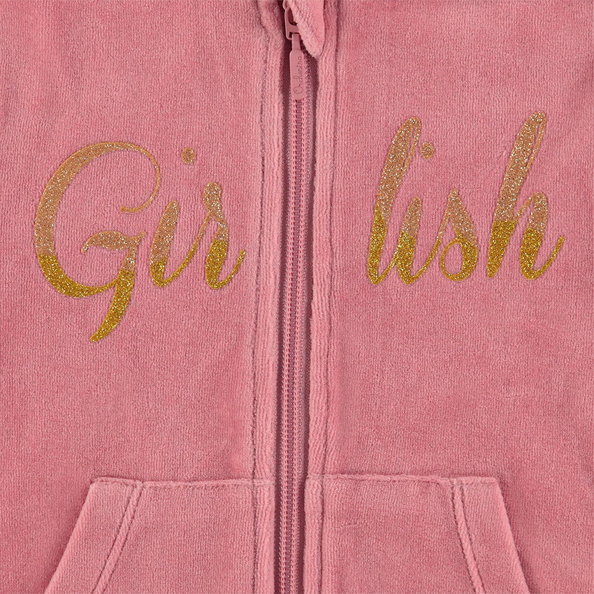 Βελουτέ ζακέτα με κουκούλα και λέξη από γκλίτερ 