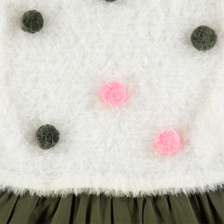 Δίχρωμο φόρεμα από δύο υλικά με χρωματιστές φουντίτσες 