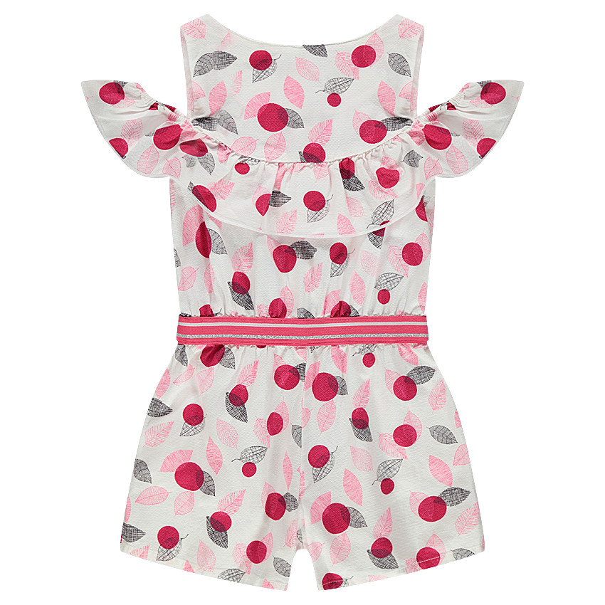 Ολόσωμη φόρμα-σορτς με άνοιγμα στους ώμους και μοτίβο φύλλα 