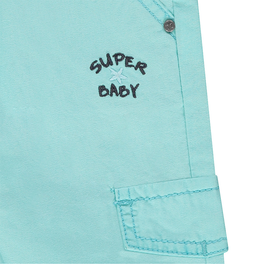 Βερμούδα από βαμβακερή ποπλίνα με νηματοβαφή και τσέπες με διακοσμητικό σχέδιο 