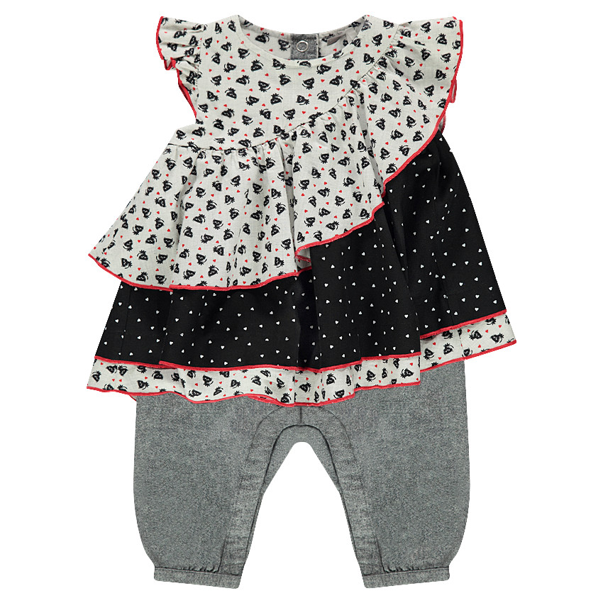 Ολόσωμο μακρύ φορμάκι με εμπριμέ βολάν και όψη 2 σε 1 