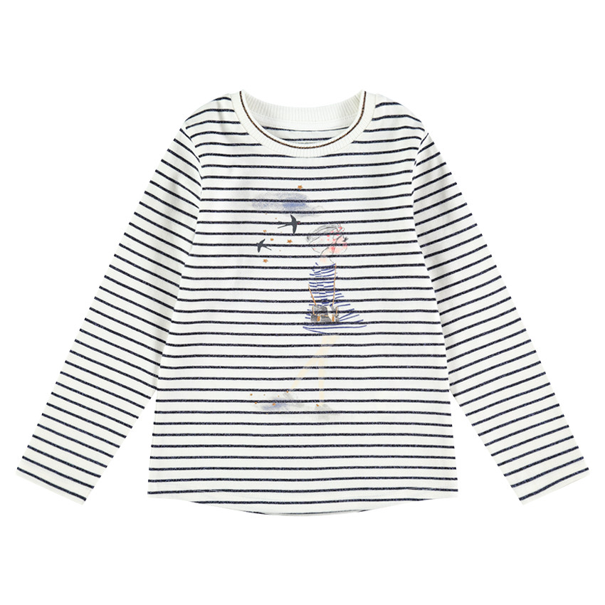 Μακρυμάνικη μπλούζα με ρίγες σε όλη την επιφάνεια και τυπωμένη σιλουέτα 