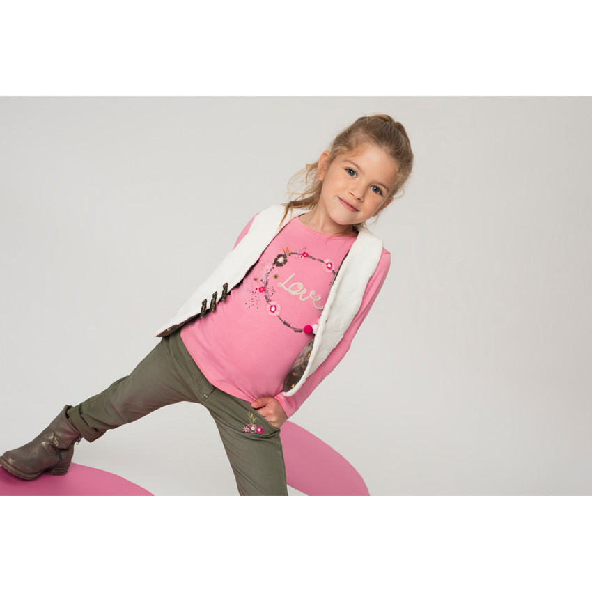 Χακί τζιν με used όψη και κεντημένα λουλούδια 