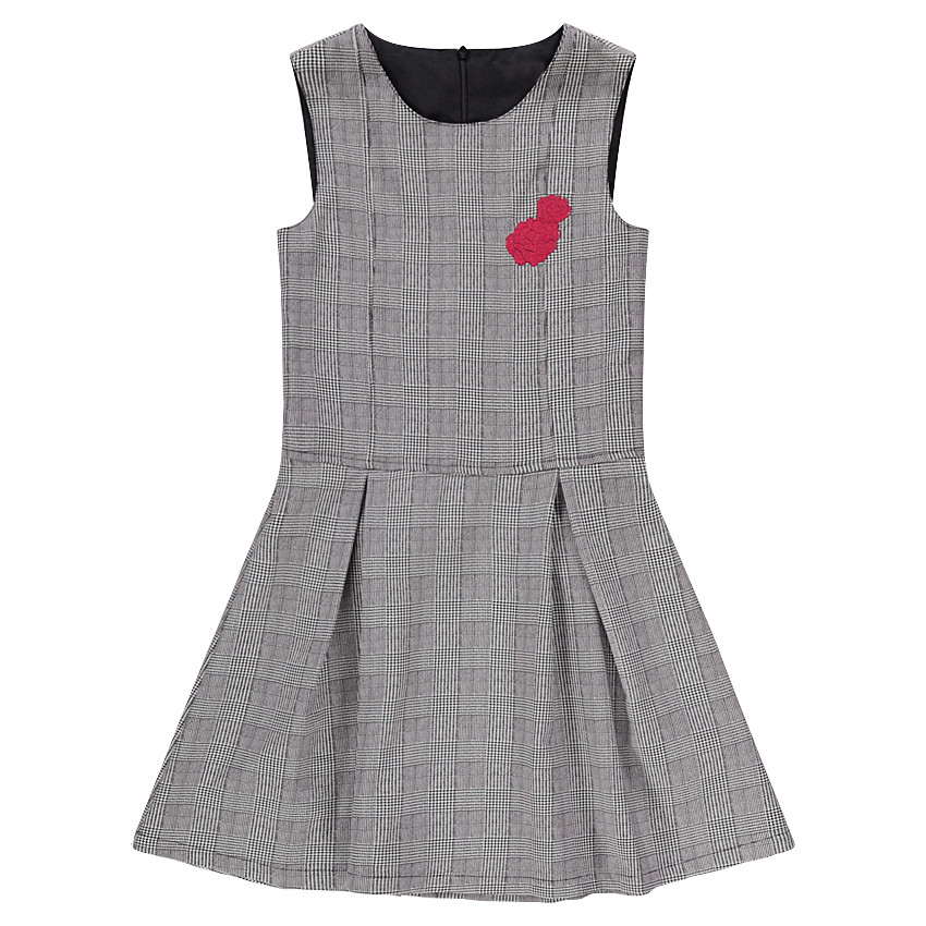 Αμάνικο καρό φόρεμα πρενς-ντε-γκαλ με κεντημένα λουλούδια 