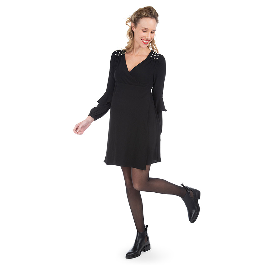 Μακρυμάνικο φόρεμα εγκυμοσύνης με διακοσμητικές πέρλες 