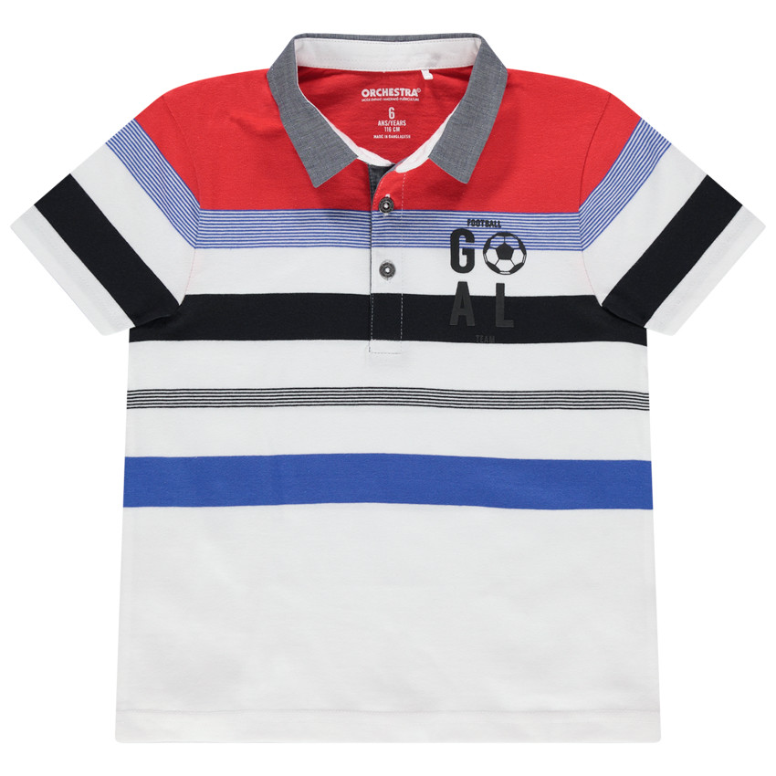 Polo κοντομάνικα με ρίγες και γιακά chambray 