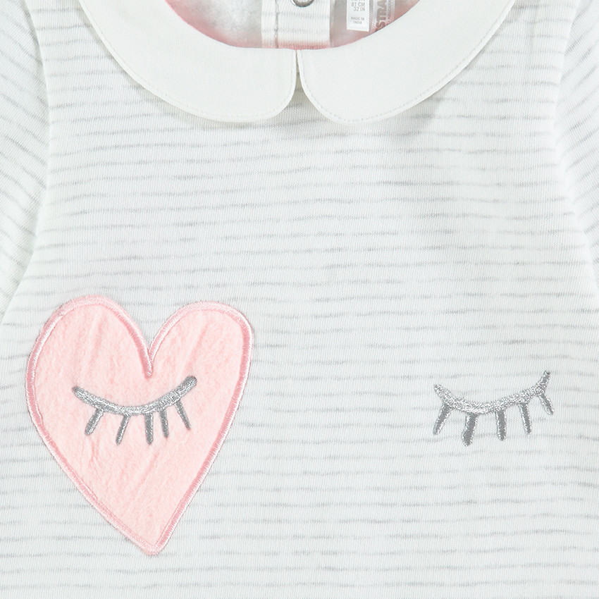 Σύνολο μακρυμάνικο ριγέ φόρεμα και ζέρσεϊ κολάν με απλικέ καρδιά 