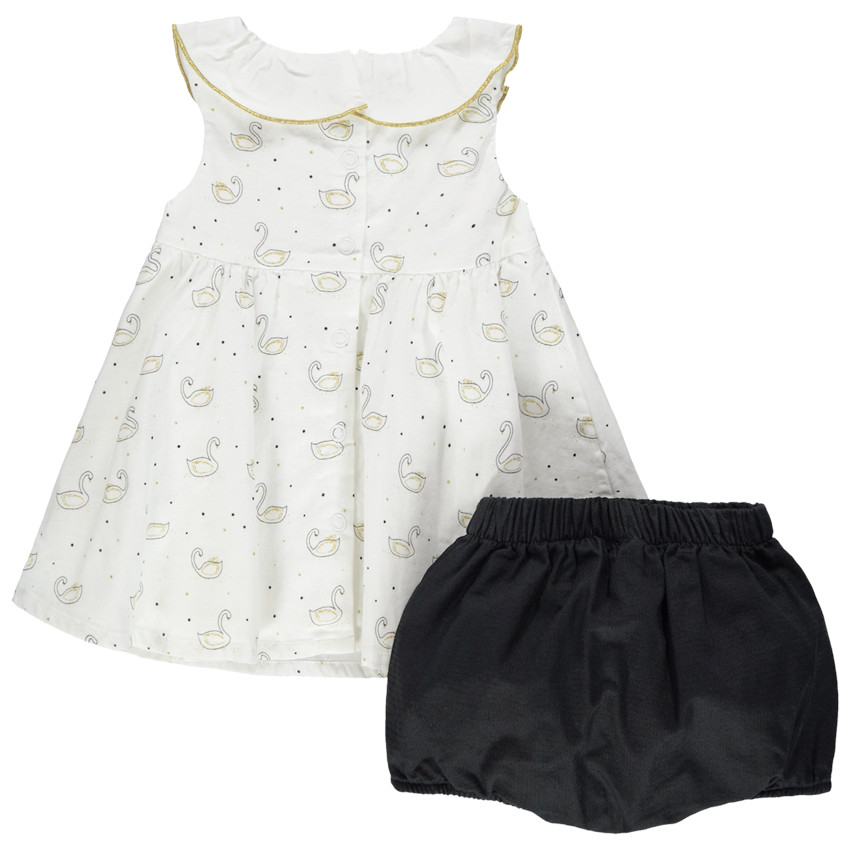 Σετ  φόρεμα με κύκνους και  bloomer ,ε χρυσό φιογκάκι 