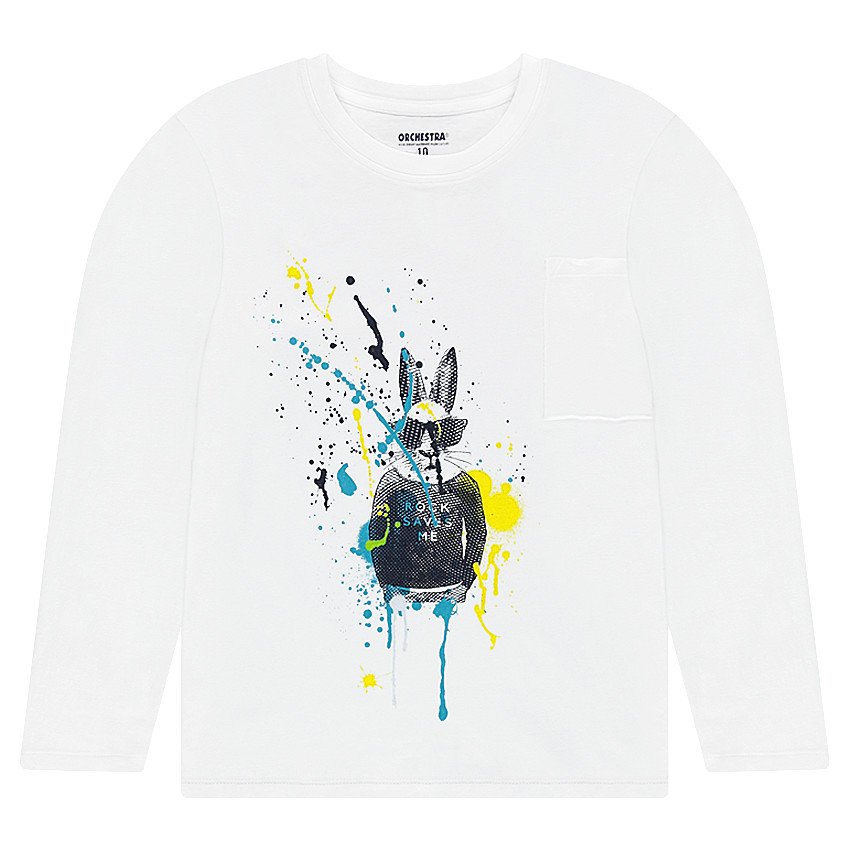 Παιδικά - Μακρυμάνικη μπλούζα από ζέρσεϊ με λαγουδάκι και εφέ κηλίδες μπογιάς 