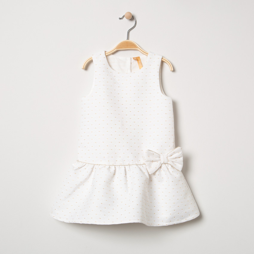 Αμάνικο φόρεμα με χρυσαφί πουά και φιόγκο 