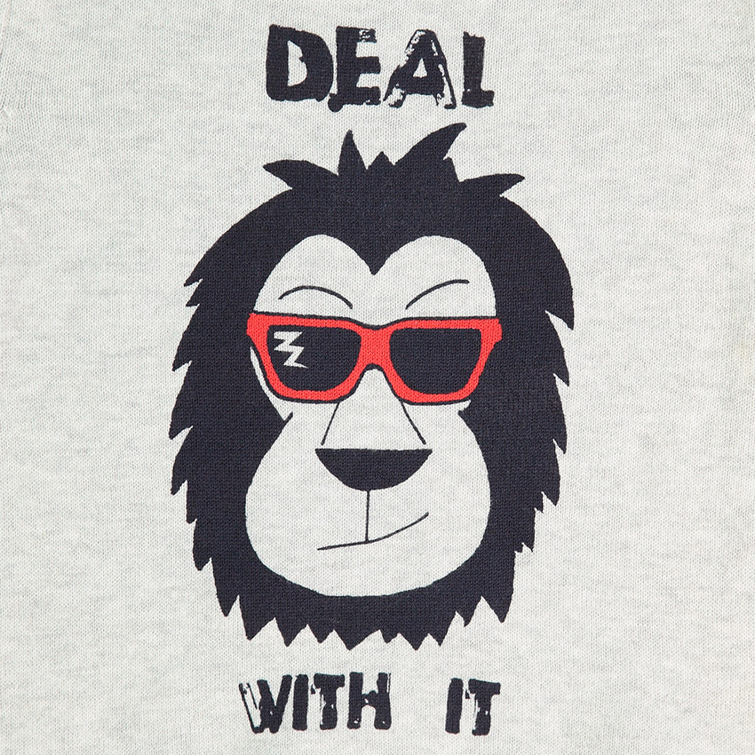 Πλεκτό μονόχρωμο πουλόβερ με τυπωμένο ζωάκι μπροστά 