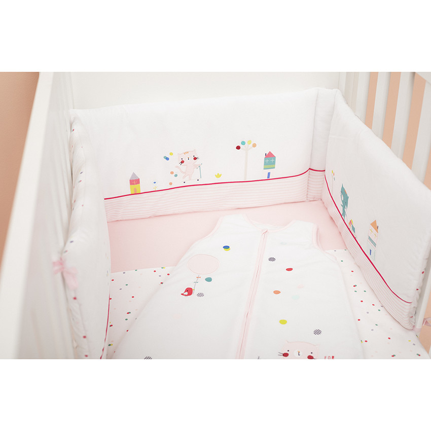 Σετ παπλωματοθήκη και μαξιλαροθήκη με πουά και τυπωμένα σπιτάκια 