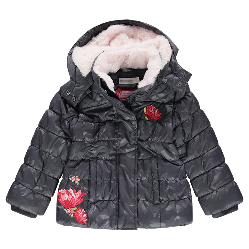 Καπιτονέ μπουφάν με επένδυση από sherpa και κεντημένα λουλούδια 