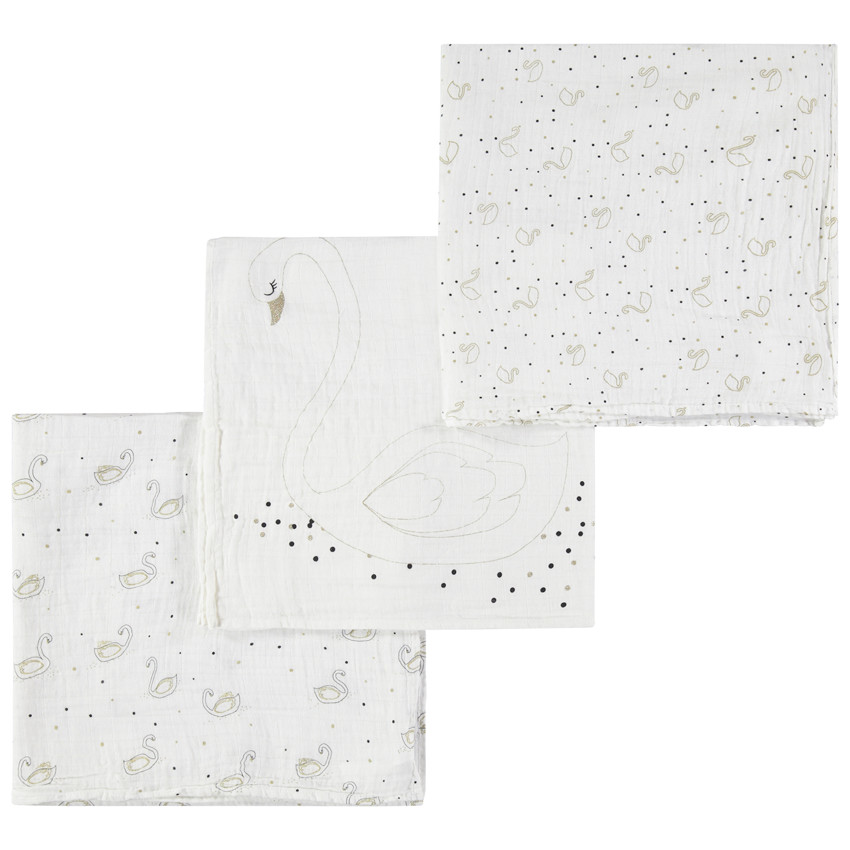 Σετ από 3 πάνες σε πουά από οργανικό βαμβάκι ,με κύκνους 