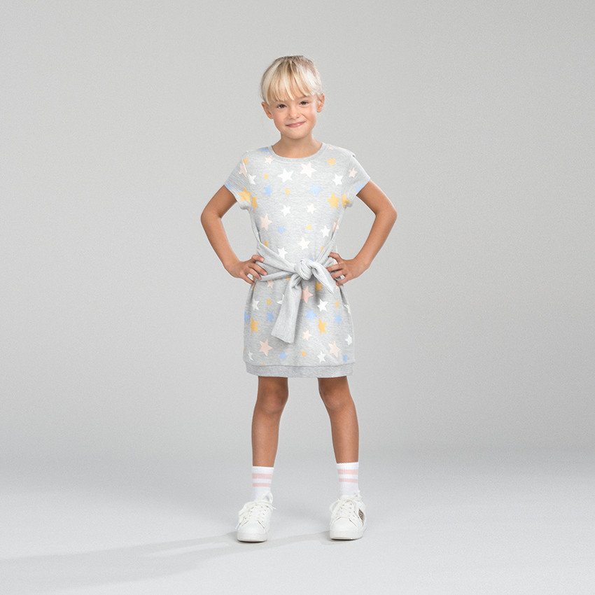 Φόρεμα  molleton με τυπωμένα αστέρια και ζώνη 