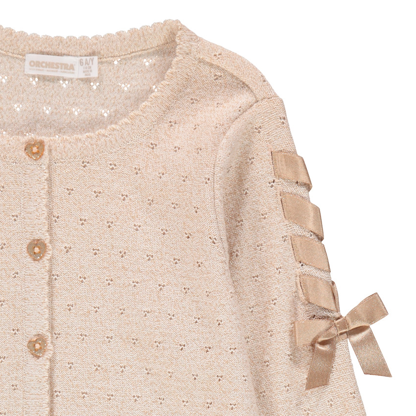 Ζακέτα πλεκτή αζούρ  με κορδέλα  