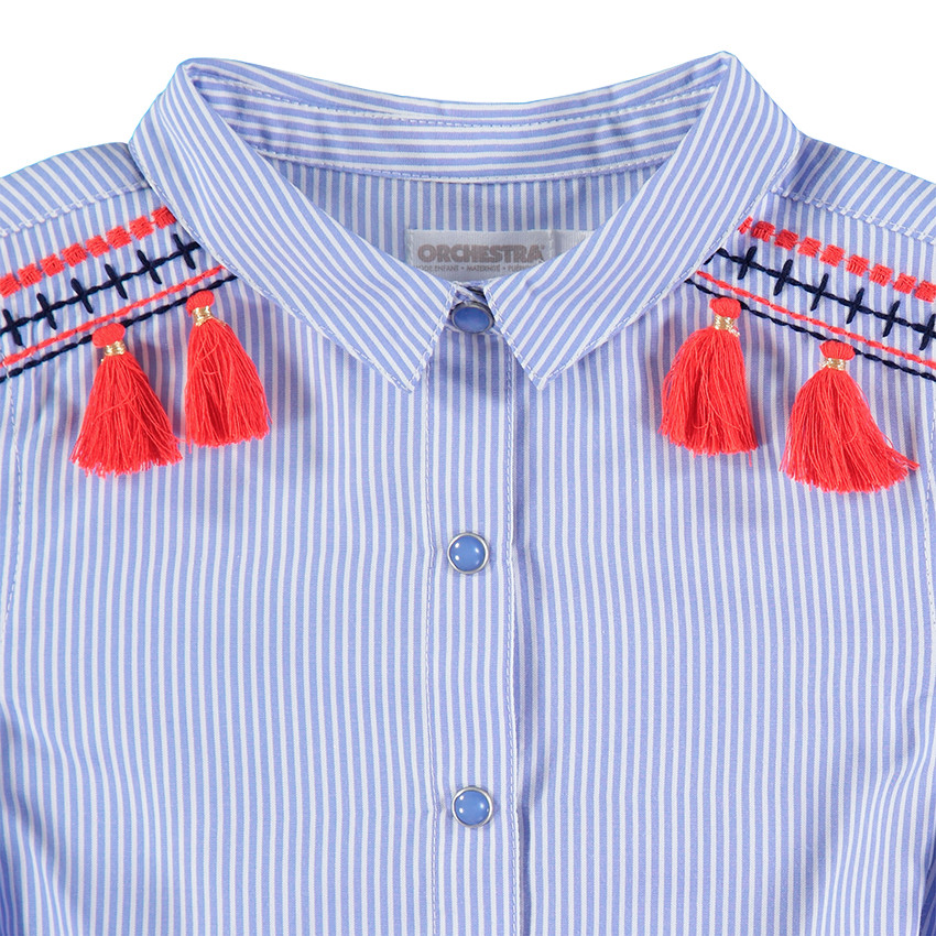 Φόρεμα-πουκαμίσα με λεπτές ρίγες και ζώνη σε σχήμα πλεξούδας 