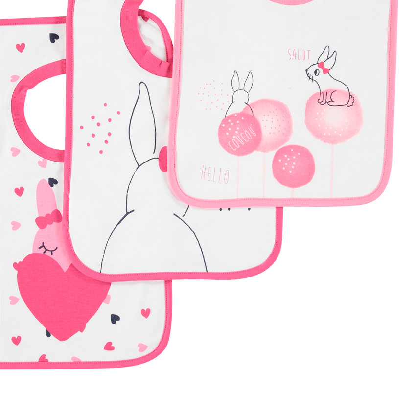 Σετ 3 βαμβακερές σαλιάρες με σχέδιο κουνελάκια 