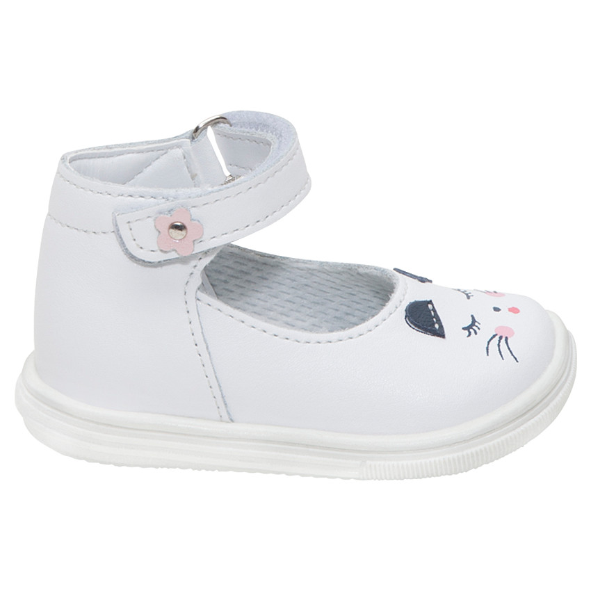 Δερμάτινα παπουτσάκια με στάμπα γάτα, λουράκι και αυτοκόλλητο βέλκρο 