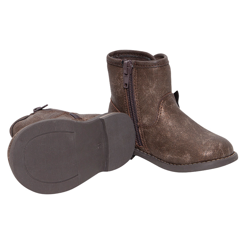 Μποτάκια από δερματίνη σκούρο ασημογκρί με φερμουάρ και φιόγκο 