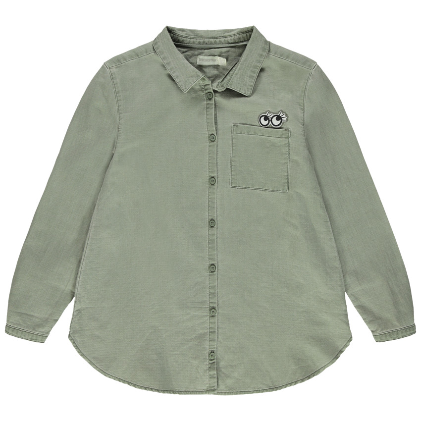 Μακρυμάνικο πουκάμισο με τσέπη και κεντημένα μάτια 