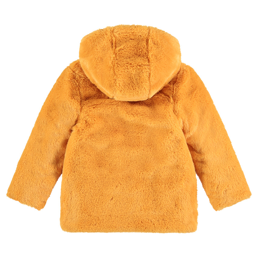 Παλτό με συνθετική γούνα μουσταρδί με επένδυση από sherpa 