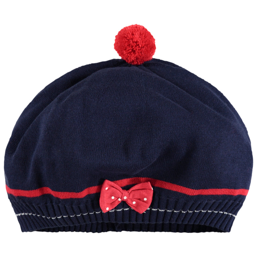 Πλεκτός μπερές με φιόγκο και φουντίτσα 