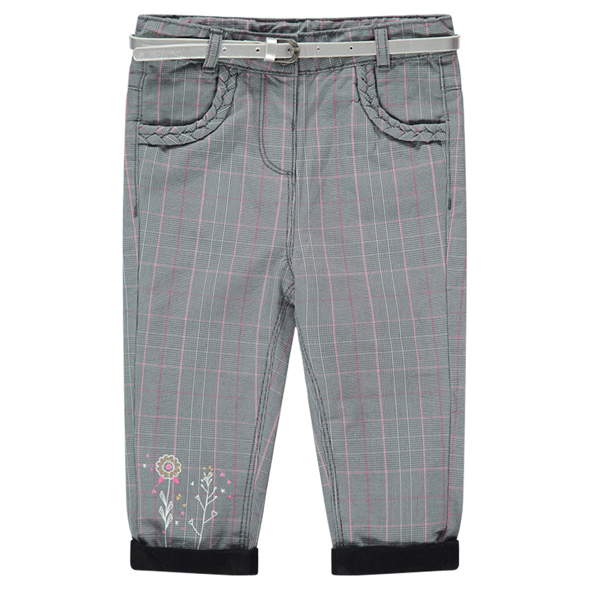 Παντελόνι καρό με επένδυση ζέρσεϊ και αφαιρούμενη ασημί ζώνη 