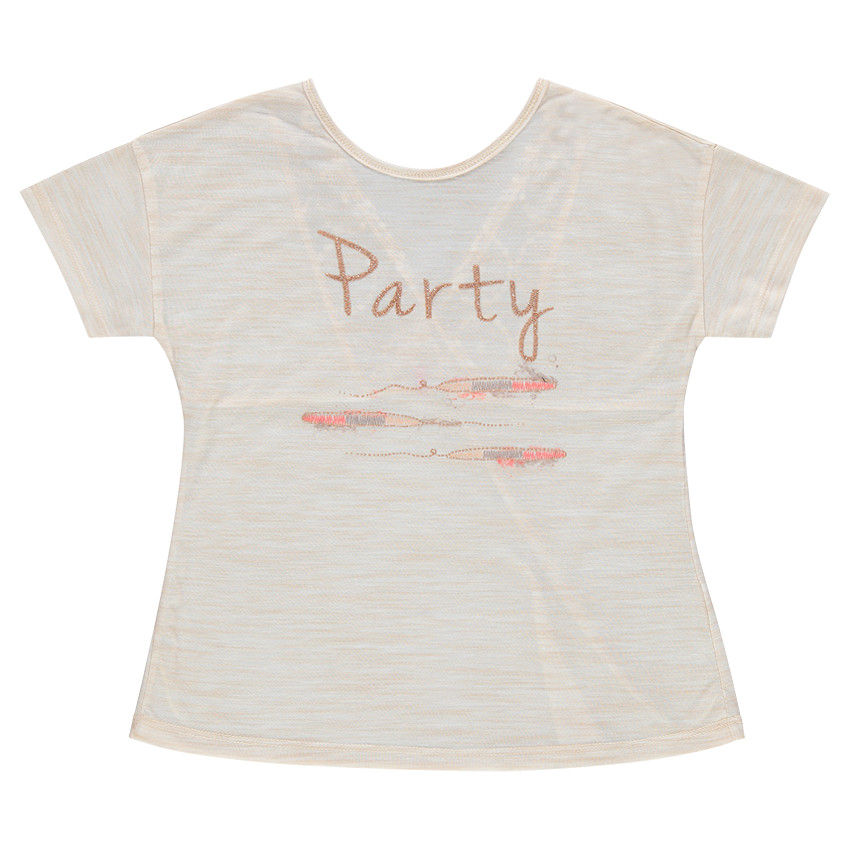 Παιδικά - Κοντομάνικη μπλούζα με δαντέλα και κέντημα 