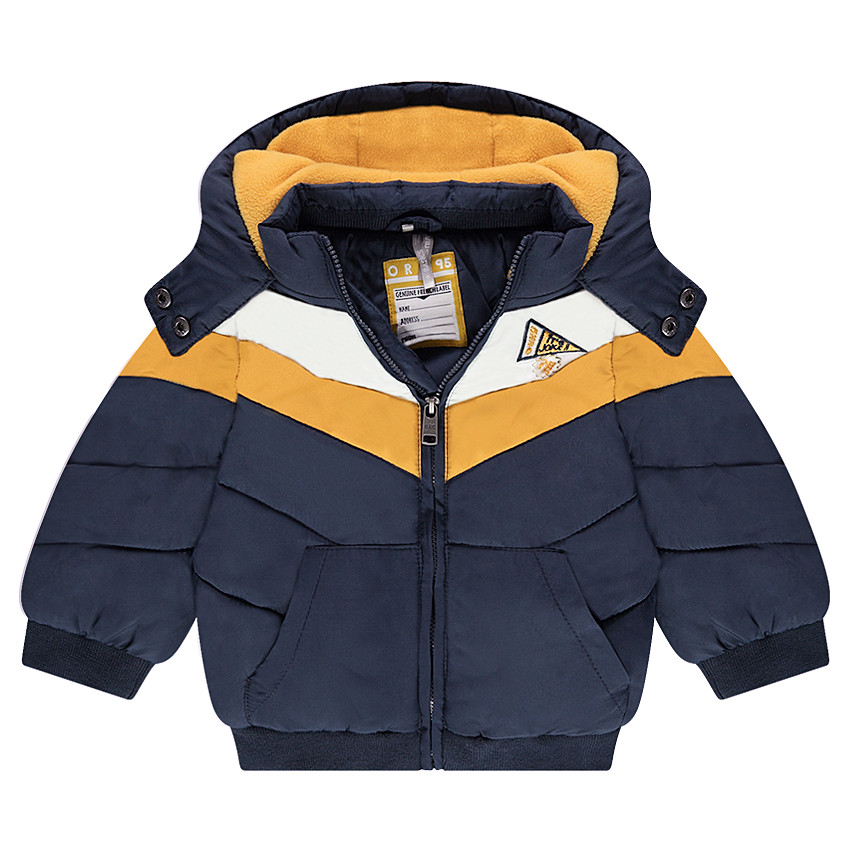 Καπιτονέ μπουφάν με κουκούλα από φλις επένδυση και κεντημένο σήμα 