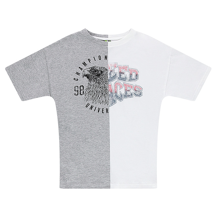 Παιδικά - Κοντομάνικη δίχρωμη μπλούζα από ζέρσεϊ με τύπωμα 