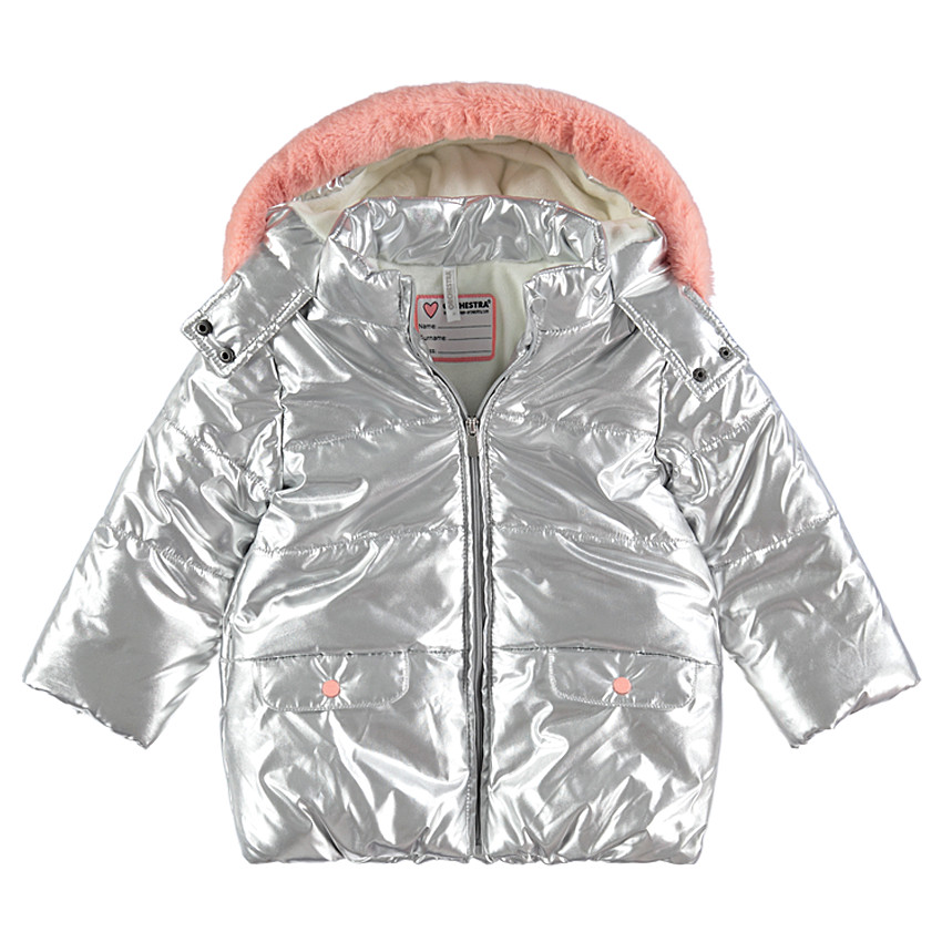 Ασημί μπουφάν με κουκούλα και επένδυση από sherpa 