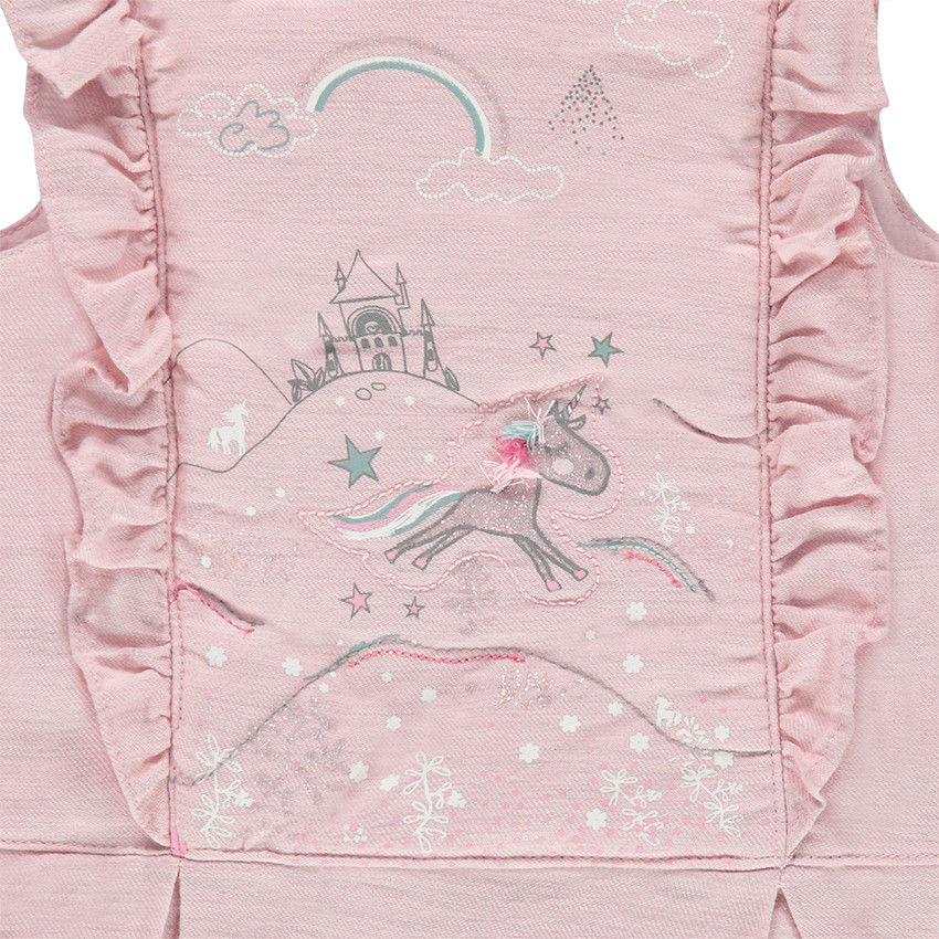 Αμάνικο φόρεμα σε ρετρό στυλ με βολάν και στάμπα μονόκερο 