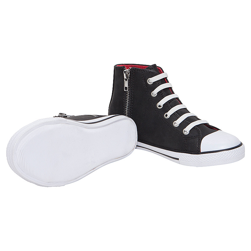 Μαύρα αθλητικά μποτάκια με παγιέτες, ελαστικά κορδόνια και φερμουάρ 