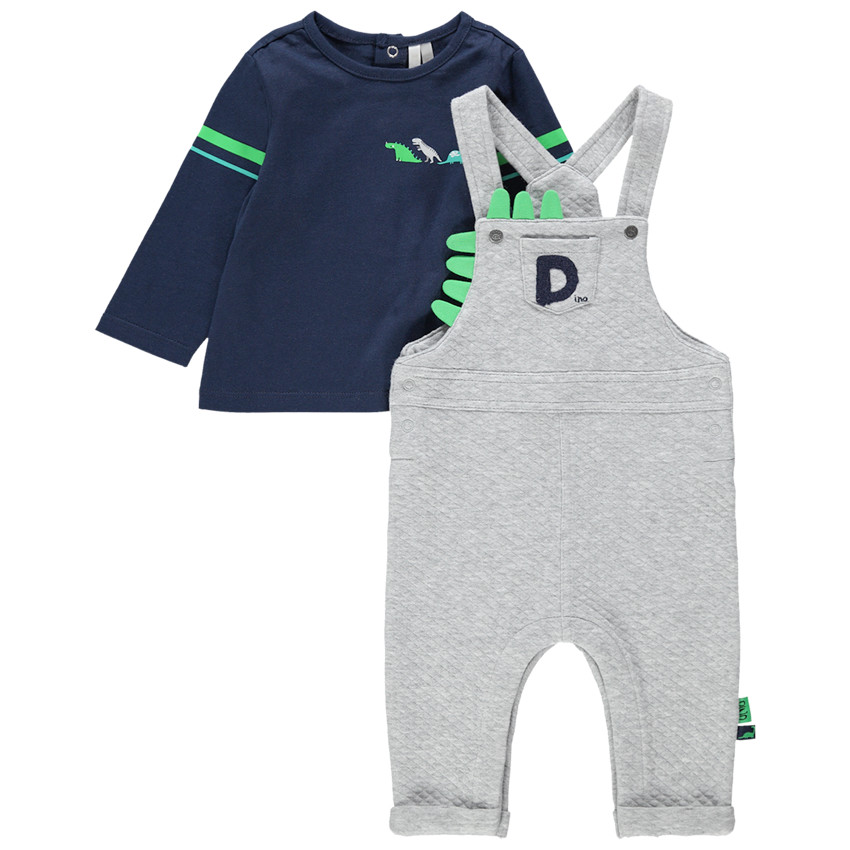 Σύνολο σαλοπέτα από φανέλα και μπλούζα με στάμπα δεινόσαυρο  