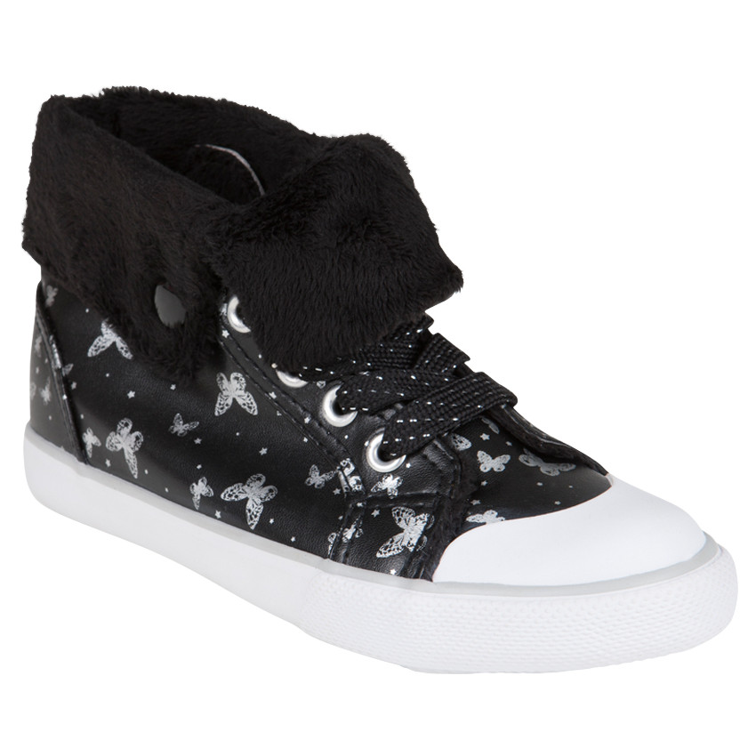 Μαύρα αθλητικά μποτάκια με μοτίβο πεταλούδες και ρεβέρ από sherpa 
