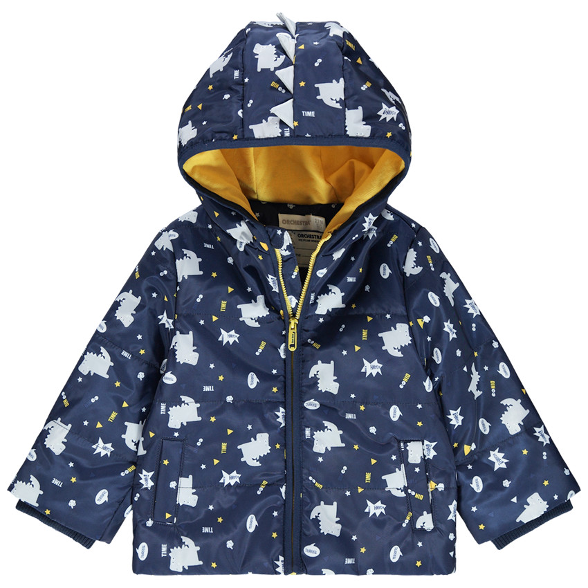 Εμπριμέ παρκά με κουκούλα και μοτίβο δεινόσαυρους 