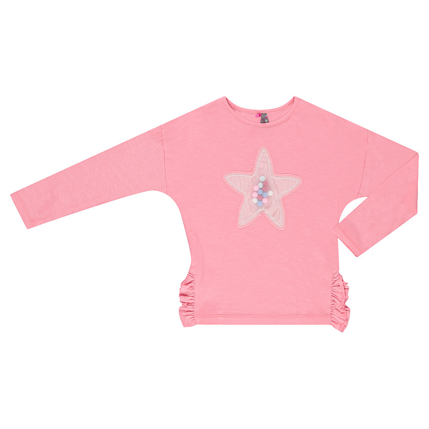 Μακρυμάνικη μπλούζα με βολάν και φουντίτσες κάτω από διχτυωτή φάσα 