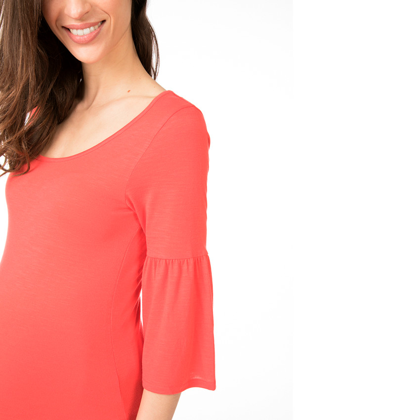 Μονόχρωμο φόρεμα εγκυμοσύνης με μανίκια 3/4 και βολάν 