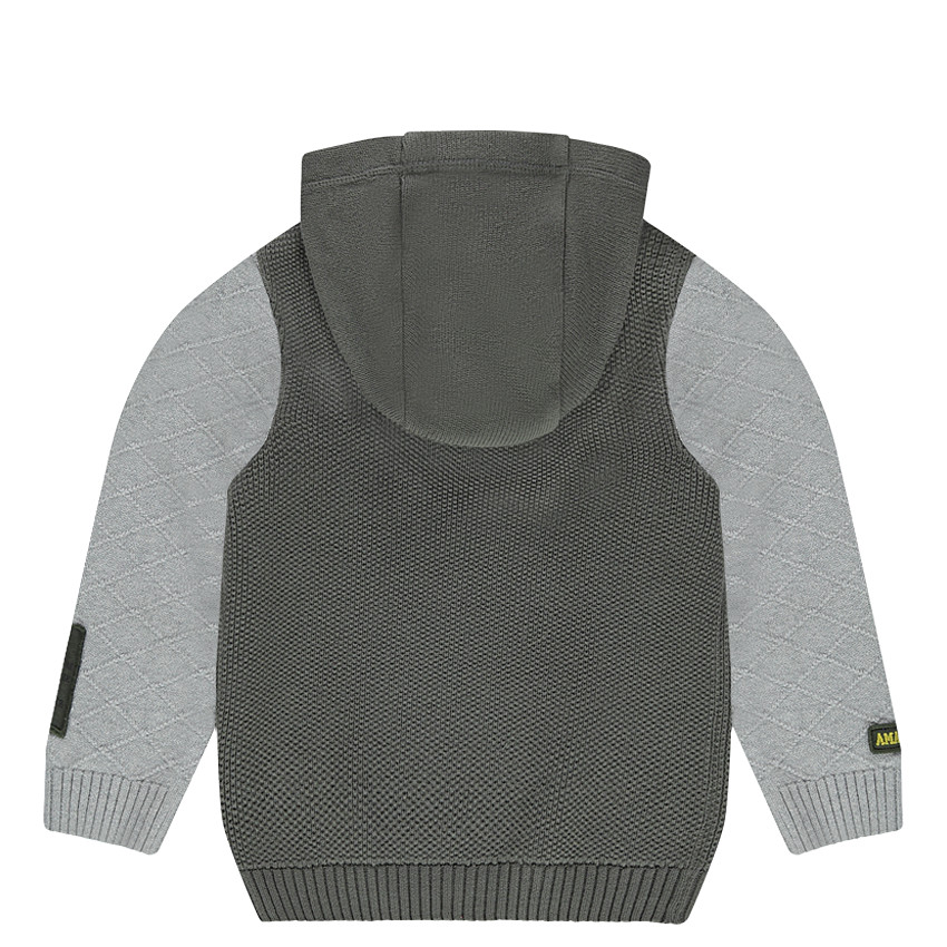 Πλεκτό πουλόβερ με κουκούλα και απλικέ σήματα 