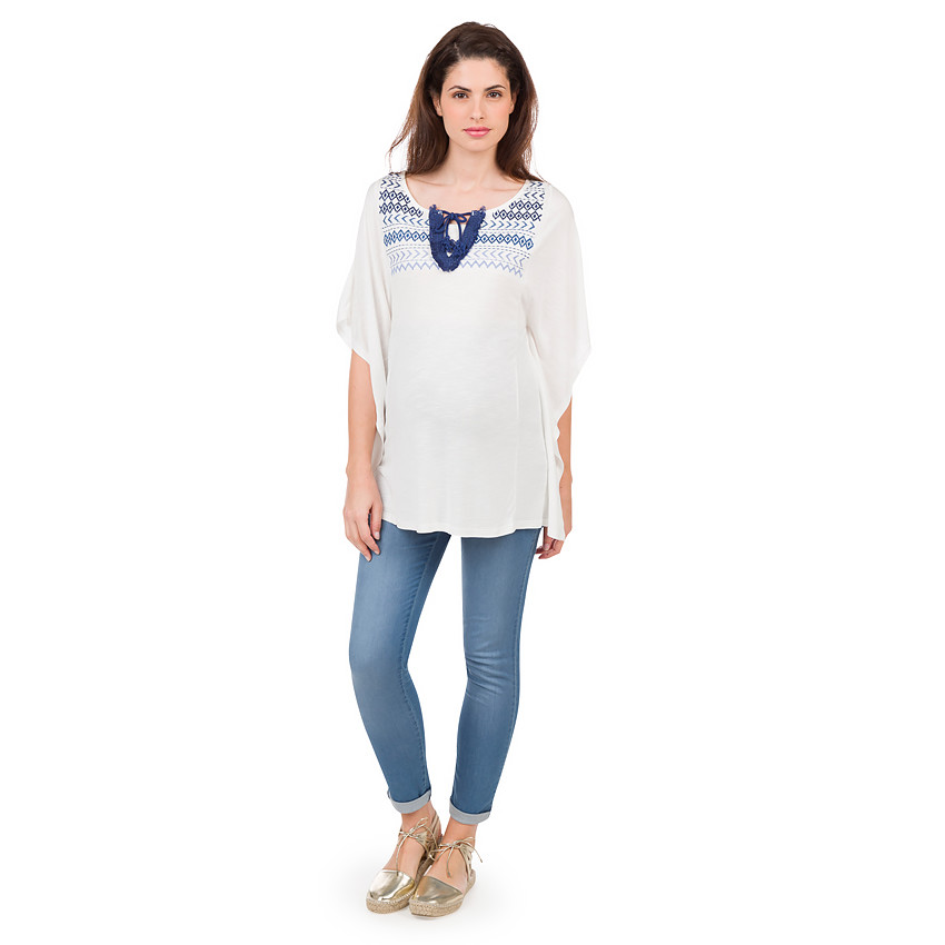 Τουνίκ σε στιλ πόντσο με έθνικ κεντητό σχέδιο 