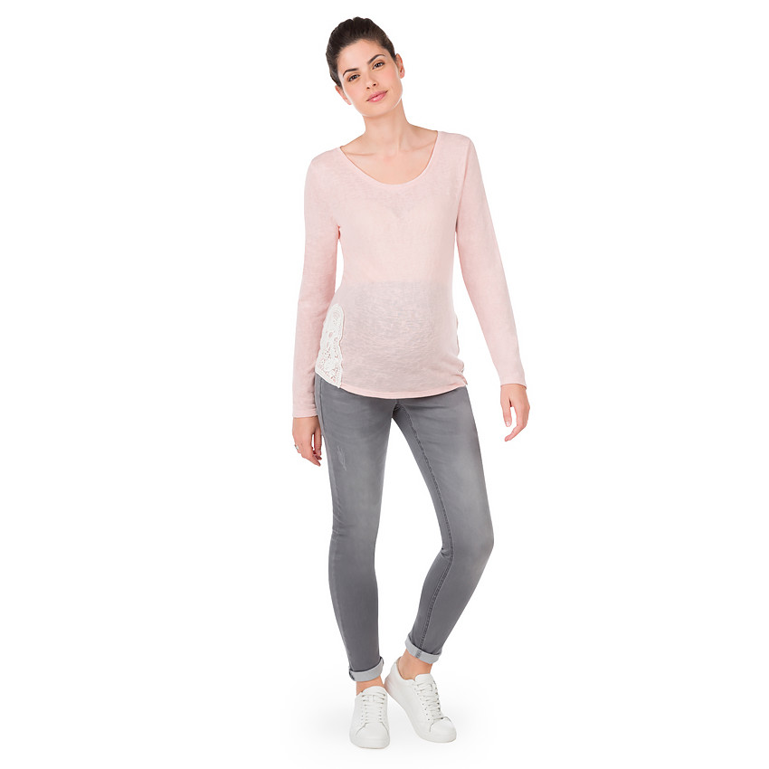 Μακρυμάνικη μπλούζα εγκυμοσύνης με λεπτομέρεια δαντέλα 