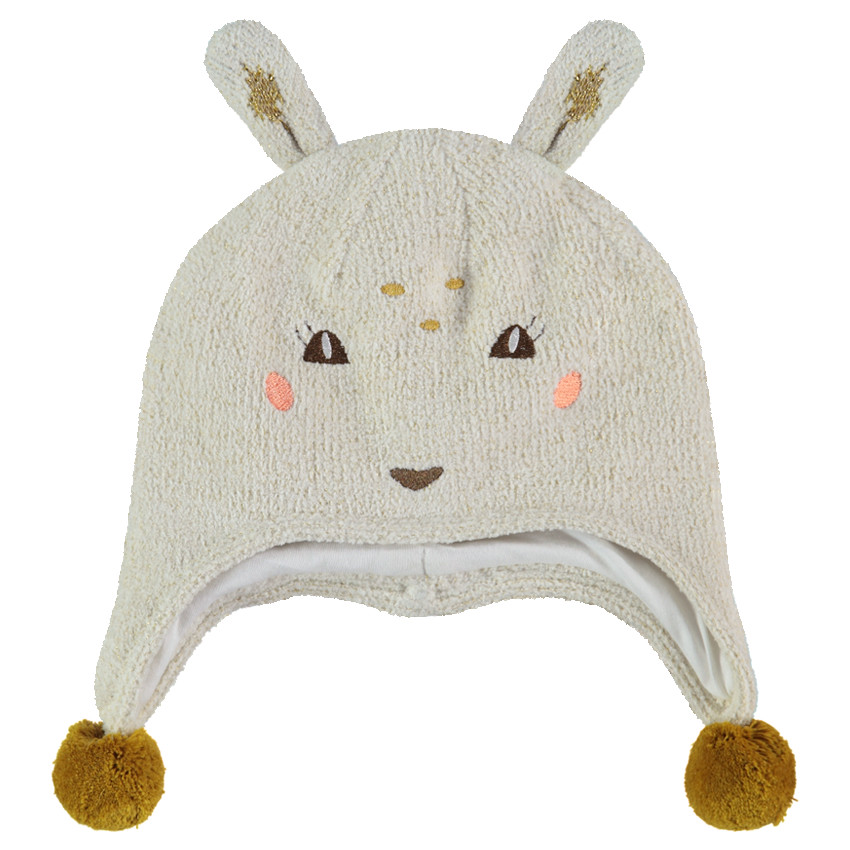 Πλεκτός σκούφος σε περουβιανό στιλ με ανάγλυφα αυτάκια και φουντίτσες 