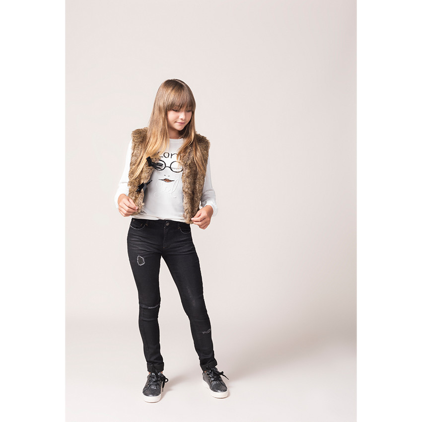 Παιδικά - Ζακέτα από συνθετική γούνα με μαύρους φιόγκους 