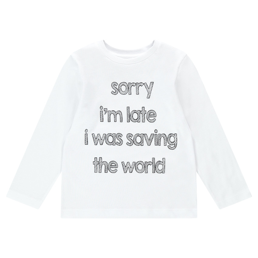 Μακρυμάνικη ζέρσεϊ μπλούζα με τυπωμένο μήνυμα και διακοσμητικά αυτοκόλλητα 