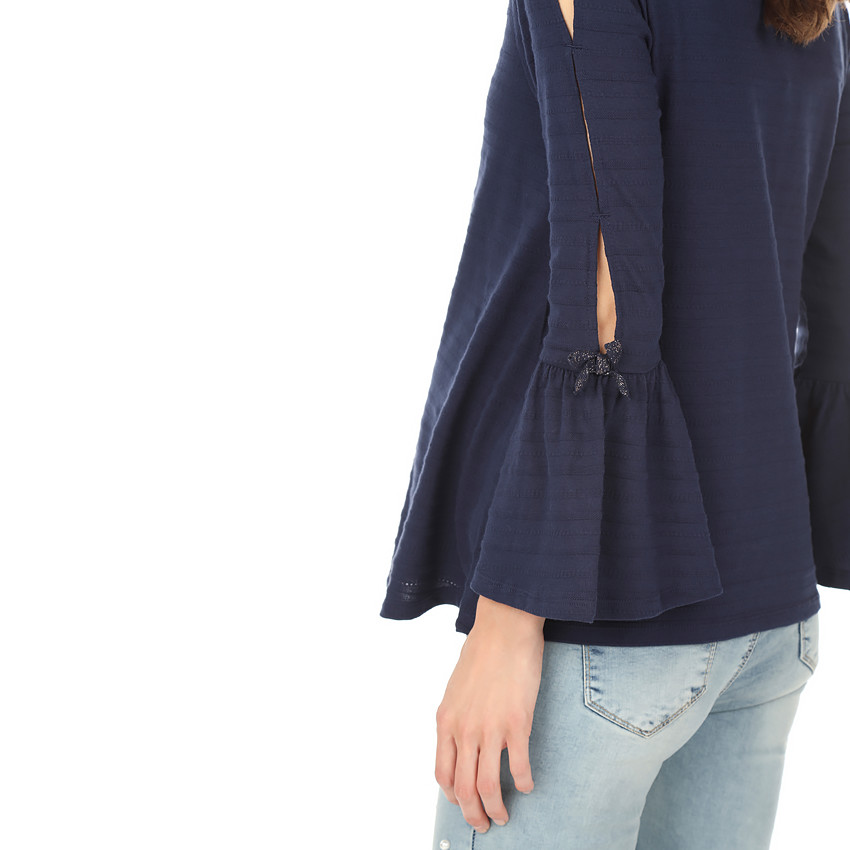 Μπλούζα εγκυμοσύνης σε διακοσμητική πλέξη με μανίκια αζούρ 